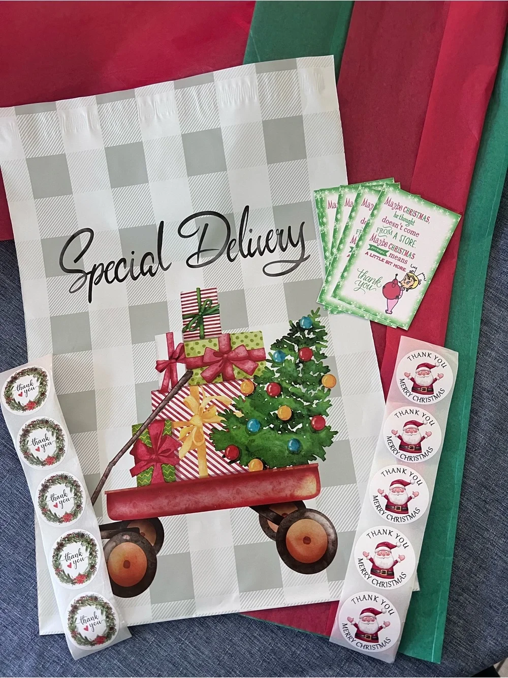 Special Delivery Holiday Poly Mailer Set - 10x13 Polys, 2” Stickers, TY Cards